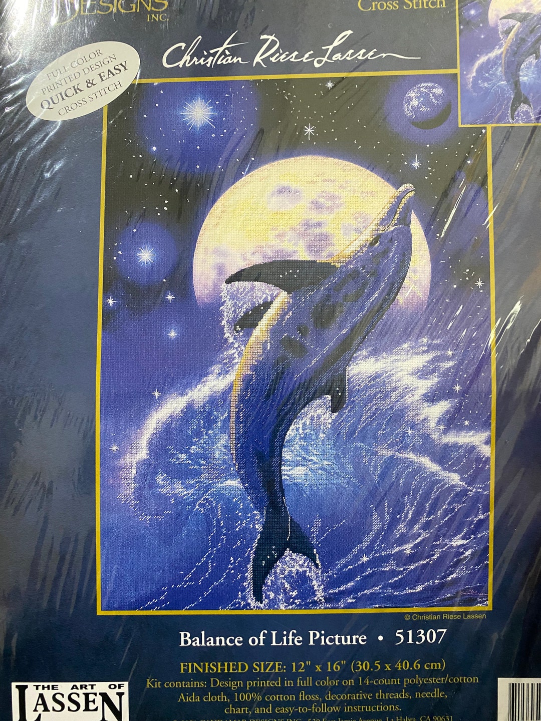 Dolphin Balance of Life Picture Embellished Cross Stitch Embroidery