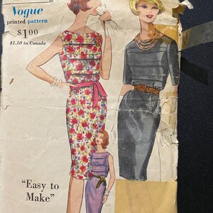 Misses Kleid Vintage Vogue #5245 Muster Größe 14 1961 - grundlegende Tag bis Abend Kleid Kurzarm / ärmellos - einfach zu machen