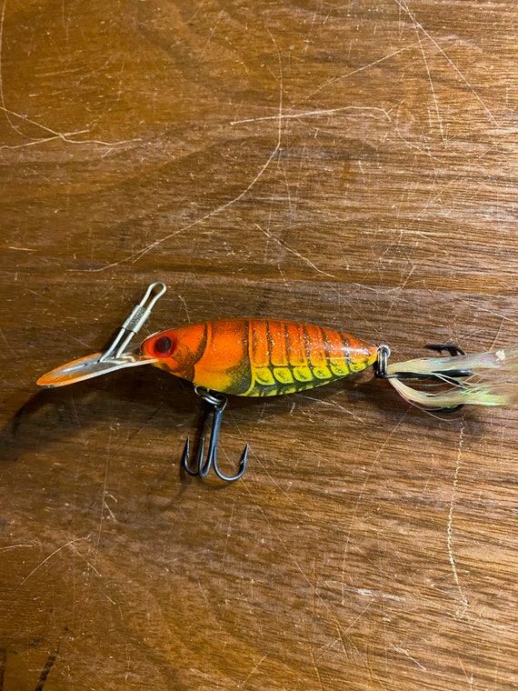 Vintage Fishing Lure Orange / Yellow Crustacean With Tail Nice