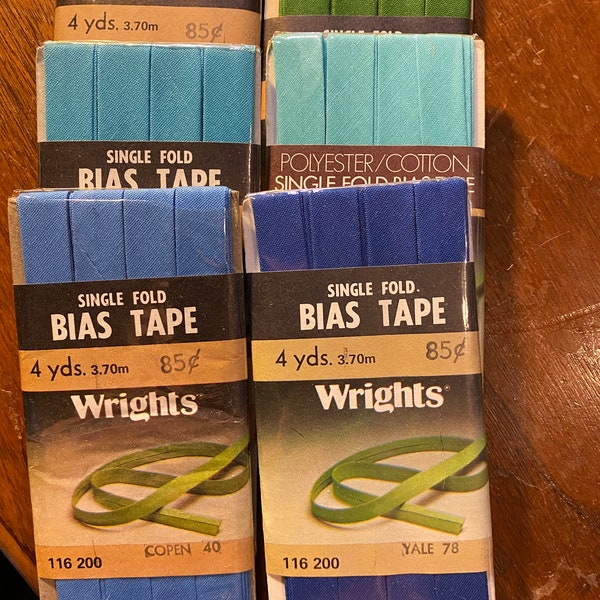 Single Fold Bias Tape Tape Trim  4 yds - Choose Color: Copen Blue, Yale Blue, Aqua, Turquoise, Avocado Green, Brown -Sewing Supply - 1980s -