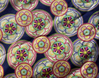 Flower Circles  Print with Black Background Fabric 24" long x 44" wide Plus -  Geometric Print