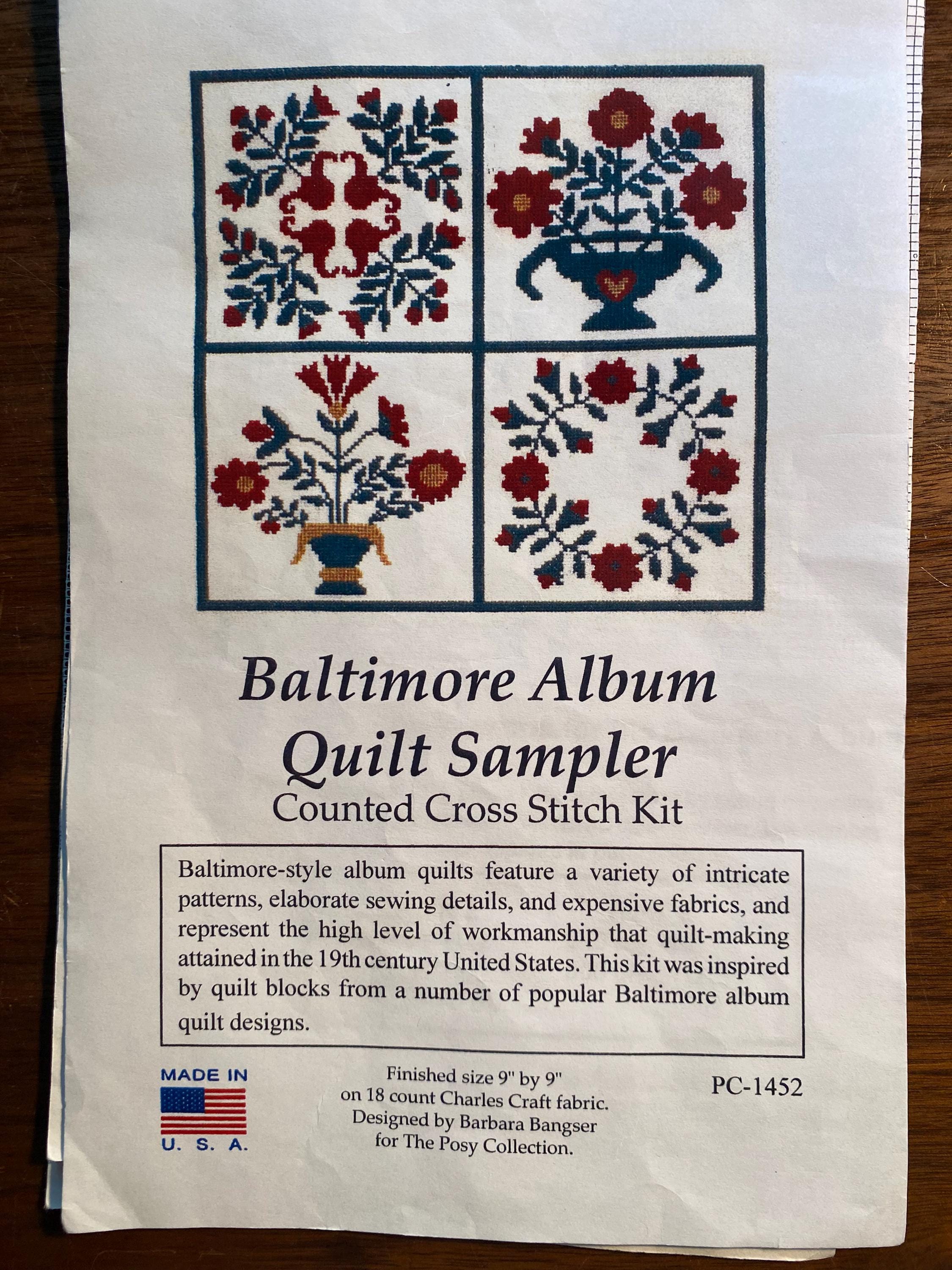 Baltimore Album Quilt Sampler Cross Stitch Kit With Floss, Aida