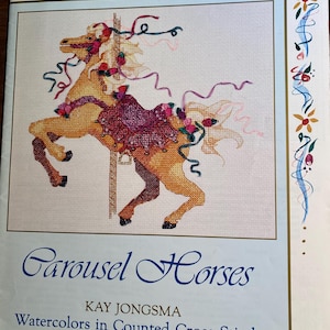 Caballos de carrusel - Acuarelas en gráfico de punto de cruz contado - Bordado, Kay Jongsma - 1987