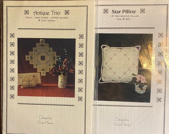 Hardanger Embroidery Charts with complete instructions - Choose: Star Pillow or Antique Trio - Rose Marie -