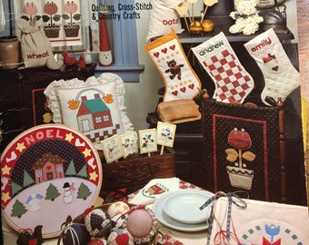 Oatmeal by the Yard Quilting, Cross-Stitch & Country Crafts  full Patterns, Instructions Pillows, Stockings, Doll, Bear, Baby Quilt
