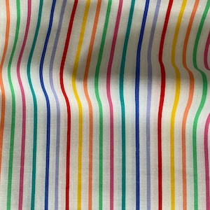 Pink / Green / Yellow / Red / Blue / Purple  Stripe  Fabric on White Background -  26&quot; x  44&quot; wide -  for quilting, projects, pillows etc -