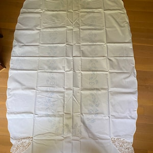 Ivy / Bows Large Table Cloth Ready to Embroider - Progress  - No 1725 - Size 100&quot; x 60&quot;Pre - Stamped Ready to Embroider - New Vintage