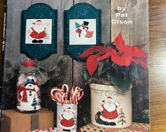 Christmas Perm Enamels-  Tole Decorative Painting - Pat Olson - 1998 - Folk Art Technique -Templates Patterns Instruction Method - Santa