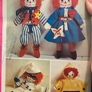 Clothing for Dolls 15&quot; - 20&quot; 25&quot; - Raggedy Ann & Raggedy Andy - McCall&#39;s 3002 Vintage Pattern (uncut) 1971