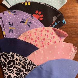 70 Quarter Circles Fabric Quilt Block Pieces  5&quot; for 1/2 Circle 10&quot; full Circle  from Vintage  Fabric  - Black / Pink / Blue / Purple etc