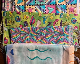 Fun Pastels Small Bit fabrics  Pick: Hearts, Hats, Rainbows, Shells, Flower Stripe - Various Lengths