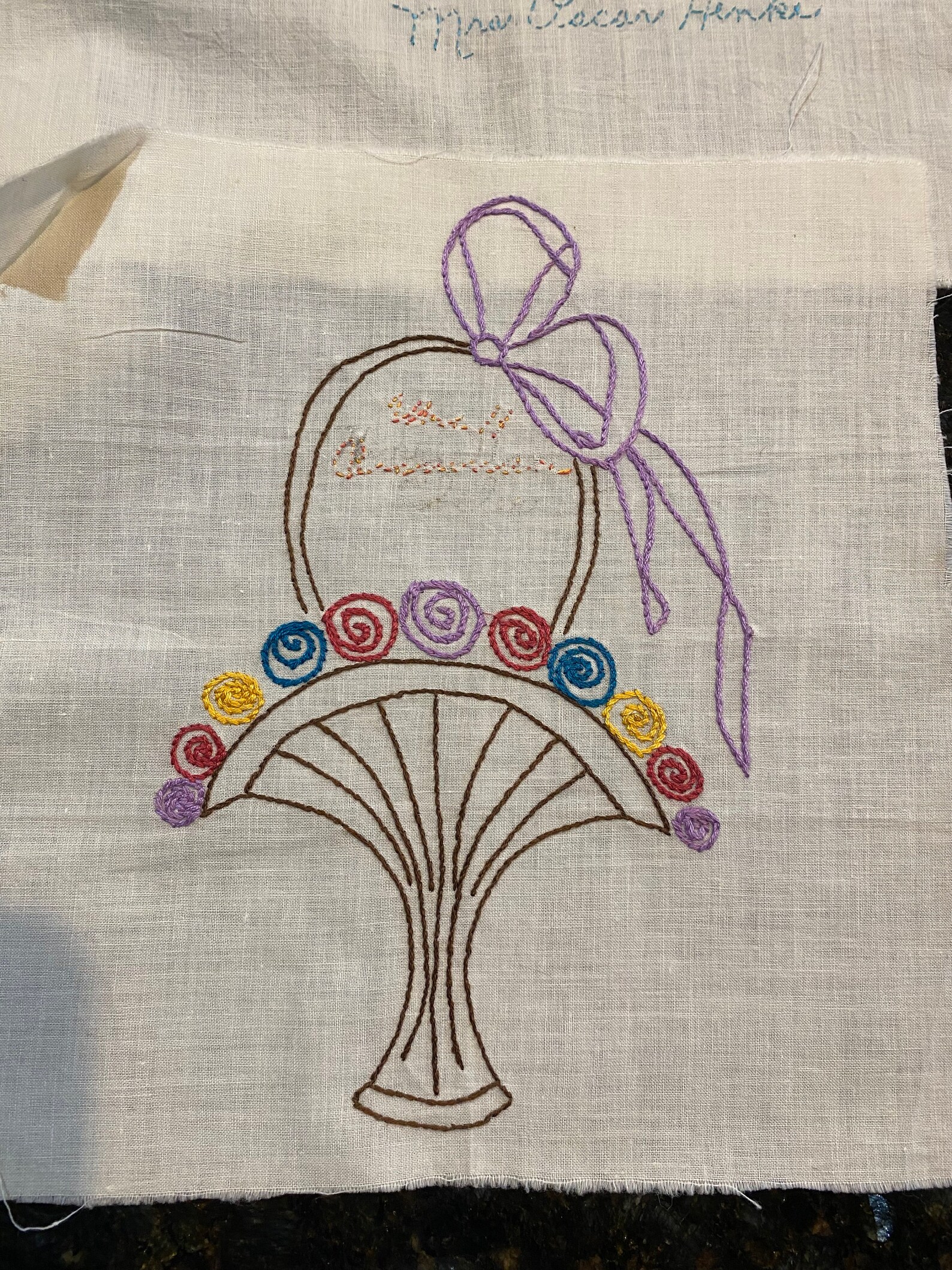 Embroidered Basket of Flowers Quilt Block Piece Choose Etsy