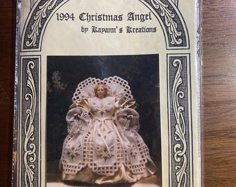 Schema punto croce per ricamo a punto croce "Angelo di Natale" del 1994 / Istruzioni complete - Bambola - Trama aperta