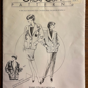 Ladies&#39; Shawl Collar Cardigan (knit Fabrics / Fleece or Woven fabric) - Great Copy Pattern 840 Vintage Serger Sewing Includes Multiple Sizes