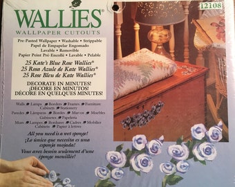 WALLIES - Wallpaper Cutouts - pre pasted Wallpaper flower 25 Kate's Blue Rose Wallies  #12108 - Strippable Floral (the McCall Pattern Co)