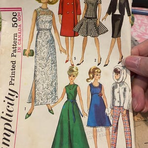 Fashion Doll Clothes Pattern 11 1/2&quot; - Barbie- Simplicity 6208 (1242) - Evening Gown, Pants Jacket, Sundress Coat,  Dress, Hoodie (cut) 1965