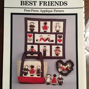 Best Friends Free-Form Applique Pattern 6 Folk Doll Designs for Wallhanging, Tote Bag, Wreath etc.  Fabricraft #301