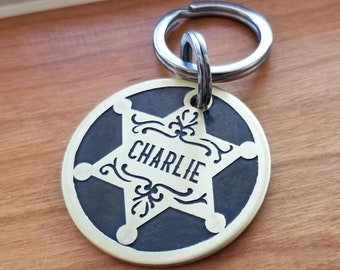Personalized Dog ID Tag - Sheriff Badge - Star - Fancy - Handmade