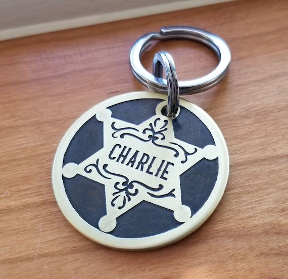 Personalized Dog ID Tag - Sheriff Badge - Star - Fancy - Handmade