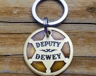 Personalized Dog ID Tag - Deputy Badge - Star - Brass - Handmade - Dog Gift