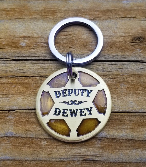 Personalized Dog ID Tag - Deputy Badge - Star - Brass - Handmade - Dog Gift