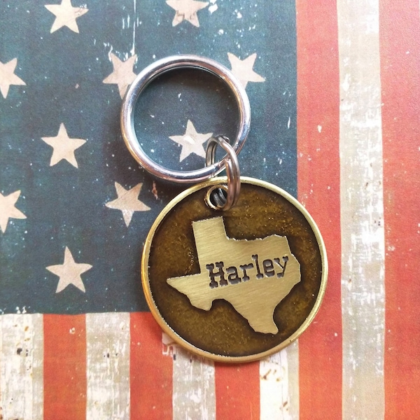 Personalized Texas Handcrafted Dog ID Tag with Name