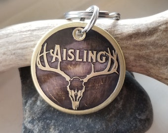 Personalized Hunting Dog ID Tag - Deer Skull - Handmade