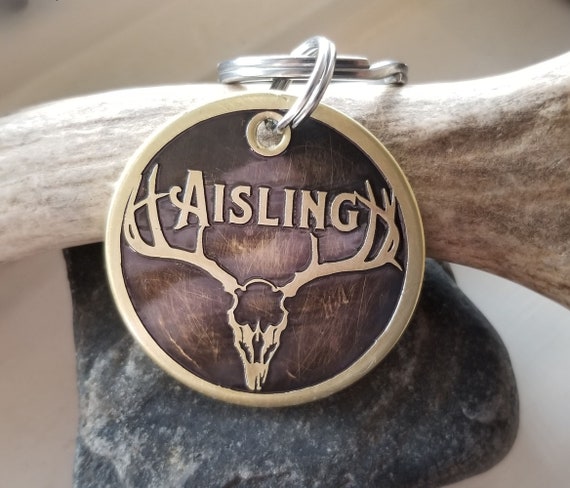 Personalized Handcrafted Deer Skull Hunting Dog ID Tag