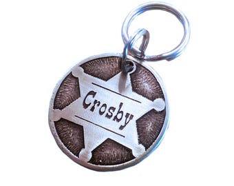 Personalized Dog ID Tag - Sheriff Badge - Star - Original - Silver - Handmade
