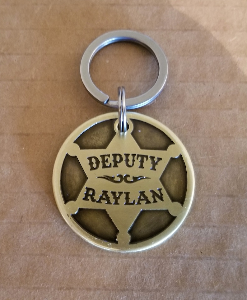 Personalized Dog ID Tag Deputy Badge Star Brass Etsy