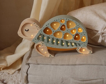 Wooden Turtle Night Light Ocean Decor for Kids' Room Handmade Lamp Baby Nursery Lighting Coastal Style Beige Baby Room Sea Animal Nautical