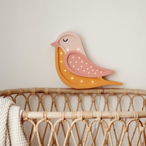Wooden Bird Night Light – Lamp for Girls&#39; Room Bedside Table Lamp and Wall Sconce – Nursery Light Boho Bird Decor Baby Shower Gift Birthday