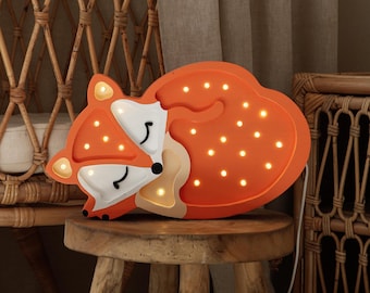 Adorable Fox Lamp for Nursery Decor Handmade Woodland Theme Lighting for Kids Room Handcrafted Wooden Nursery Lamp Unique Baby Gift Woodland