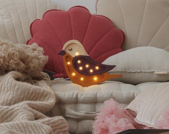 Wooden Mini Bird Night Light -Nature- Inspired Baby Room | Handmade Lamp for Kids - Woodland Style Light