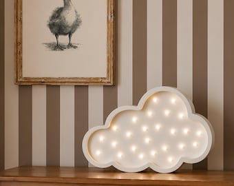 Lampe de nuit nuage en bois blanc, décoration pour une chambre de bébé pastel, lampe nuage, papier peint nuage, ciel bohème pour un mur Montessori