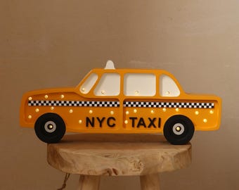 NYC Taxi Night Light Wooden Car Lamp for Boy’s Room Yellow Cab Urban Decor Gift for Car Lover New York City Room Decoration Pop Art Style