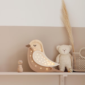 Wooden Bird Night Light – Lamp for Girls&#39; Room – Bedside Table Lamp and Wall Sconce – Nursery Light – Boho Bird Decor - Baby Shower Gift