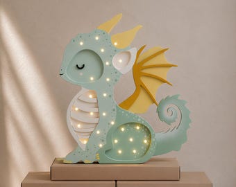 Wooden Dragon Night Light Handmade Fairy Tale Decor LED Kids Room Lamp Montessori Baby Room Light Fantasy Themed Nursery Decor Gift for Boys