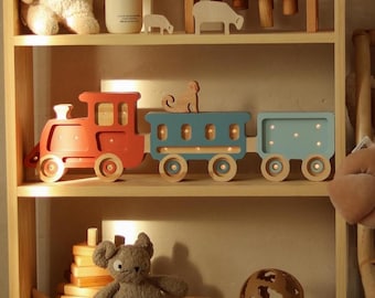 Lámpara de tren de madera para niños - Lámpara de noche hecha a mano - Iluminación para la habitación del bebé - Regalo para baby shower