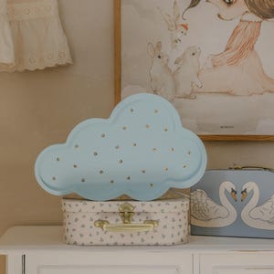 Wooden Cloud Night Light Blue Nursery Decor for Kids&#39; Room Handmade Lamp Baby Shower Gift Sky Wall Decor Soft Glow Night Lamp for Baby Room