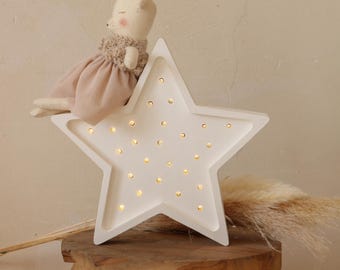 Wooden Star Night Light Kids Room Lamp Handmade Baby Gift Sky and Stars Decor Little Lights Star Lamp Galaxy-themed inspiration Nursery Lamp