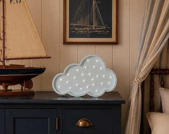 Lampe de nuit nuage en bois, bleu pastel, décoration pour chambre de bébé, lampe nuage, papier peint nuage, ciel bohème, style Montessori