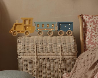 Lámpara de tren de madera para niños, luz de noche hecha a mano, iluminación para habitación de bebé, regalo para baby shower, tren