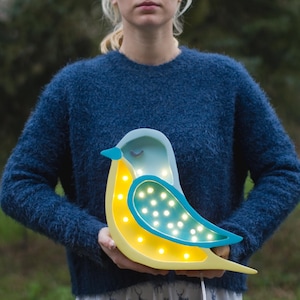 Wooden Bird Night Light – Lamp for Girls&#39; Room – Bedside Table Lamp and Wall Sconce – Nursery Light – Boho Blue Bird Decor Baby Shower Gift