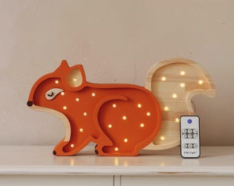 Wooden Squirrel Night Light Forest Decor for Kids' Room Handmade Lamp Bedside Table Lamp and Wall Lamp Montessori Lighting Woodland Whimsy