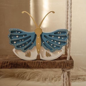 Schattige vlinderlamp – houten nachtlampje voor kinderen | Handgemaakte meisjeskamerdecoratie | Boho-stijl glamour vlinderkamer