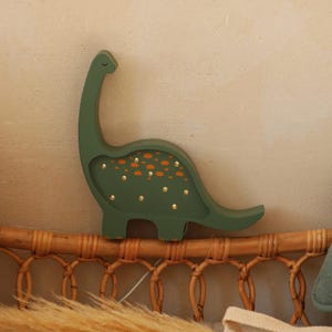 Adorable Diplodocus Brontosaurus Night Light  Wooden Dinosaur Lamp Dino Nursery Decor Dino Room Gift for Boys Bedroom Dino Lover