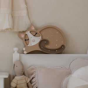 Cat Night Light for Kids Wooden LED Lamp Boho Montessori Nursery Decor Gift for Cat Lovers Children&#39;s Room Table Light Inspired Animal Decor