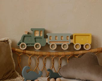 Lámpara de tren de madera para niños, luz de noche hecha a mano, iluminación para habitación de bebé, regalo para baby shower, tren