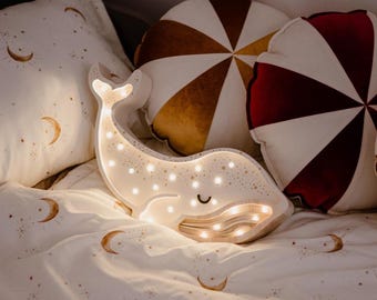 Adorable Whale Lamp Nursery Decor Handmade Ocean Theme Baby Room Decor Handcrafted Wooden Nursery Lamp Unique Baby Gift Wooden Night Light